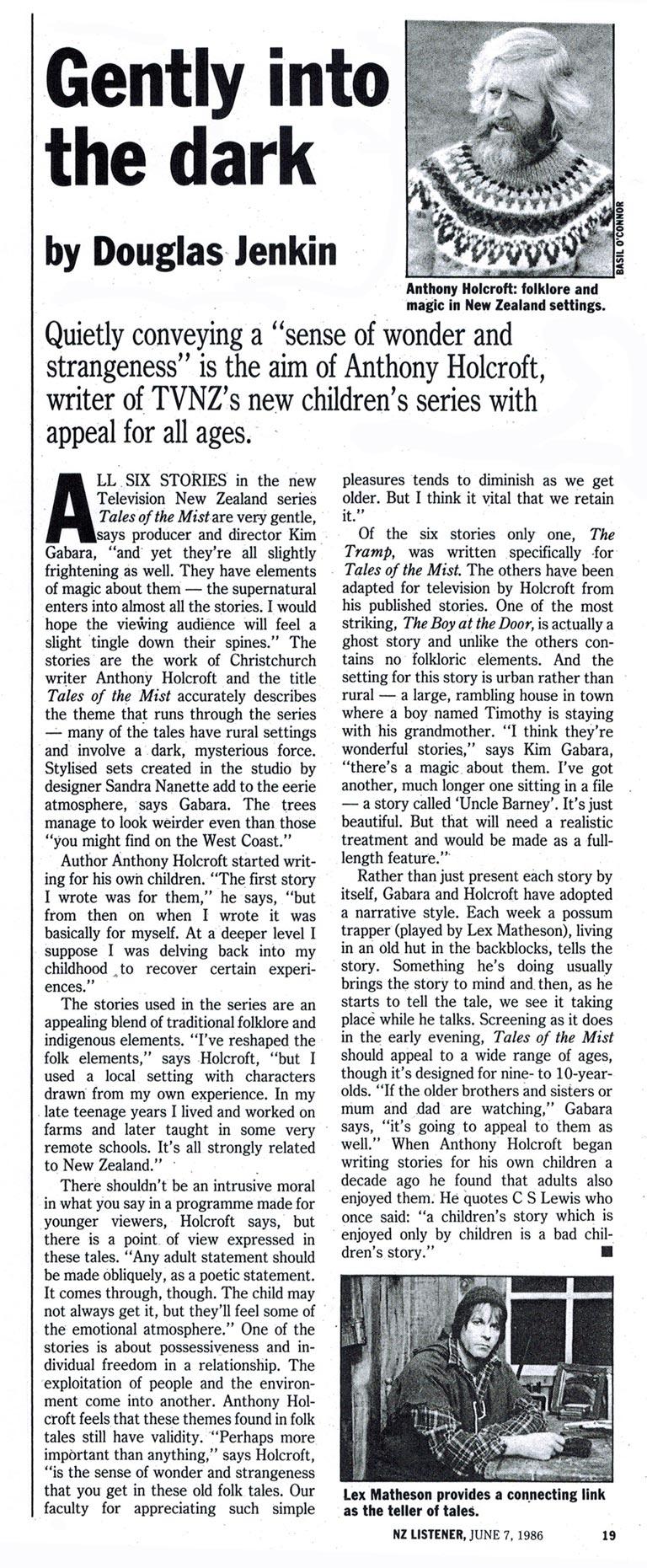 PDF of a review of "The Tales of the Mist" by Anthony Holcroft, NZ Listener, 1986